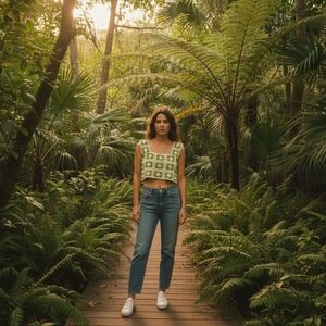 NWT JULIA Crochet Granny Square Tank Top Womens M Green Boho Festival Cottage